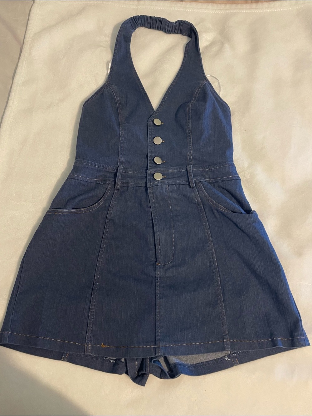 Fortunate One Arizona Halter Playsuit Denim Romper Skort - Size S